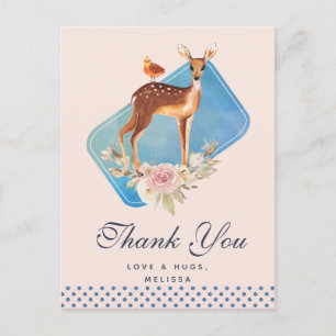 Carte Postale Aquarelle Brown mignonne Cerf Merci rustique