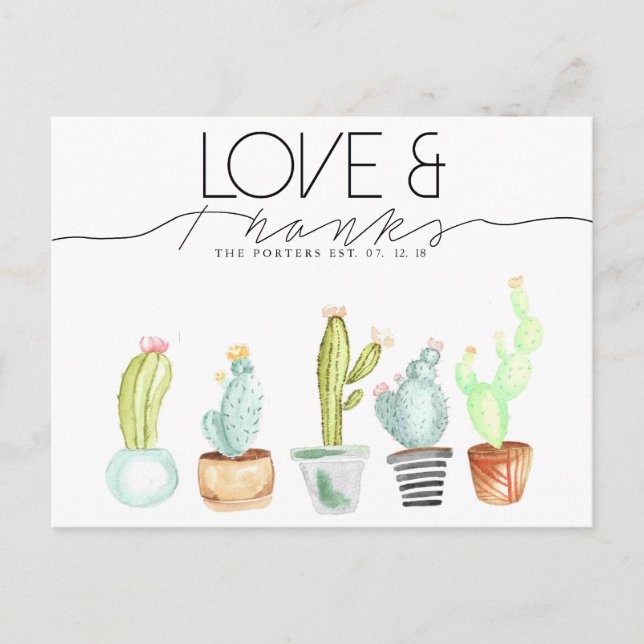 Carte Postale Aquarelle Cactus | Amour & Merci (Devant)