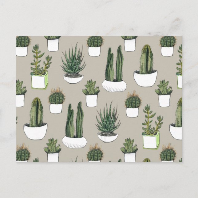 Carte Postale Aquarelle Cactus & Succulent - Beige (Devant)