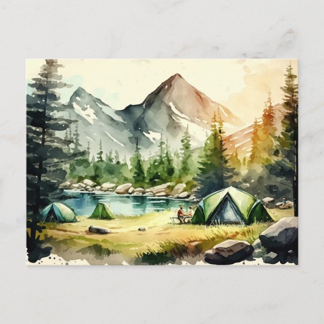 Carte Postale Aquarelle Camping Nature Paysage (Devant)