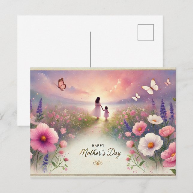 Carte Postale aquarelle capricieuse Fête des mères (Devant / Derrière)