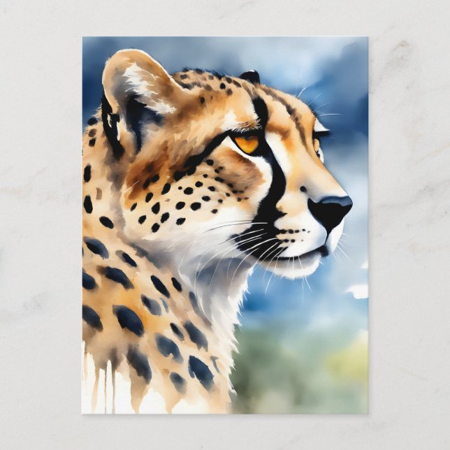 Carte Postale Aquarelle captivante de Cheetah (Devant)