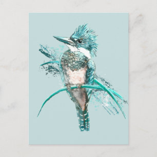 Carte Postale Aquarelle ceinturée martin-pêcheur animal
