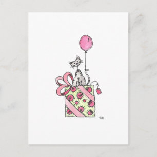 Carte Postale Aquarelle Chat Anniversaire Présente