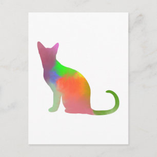 Carte Postale Aquarelle Chat Silhouette