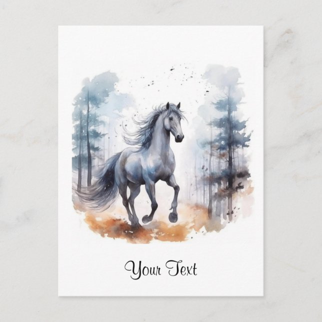Carte Postale Aquarelle Cheval en Forêt Personnalisé (Devant)