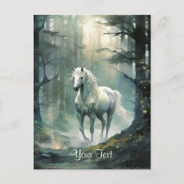Carte Postale Aquarelle Cheval en Forêt Personnalisé (Devant)