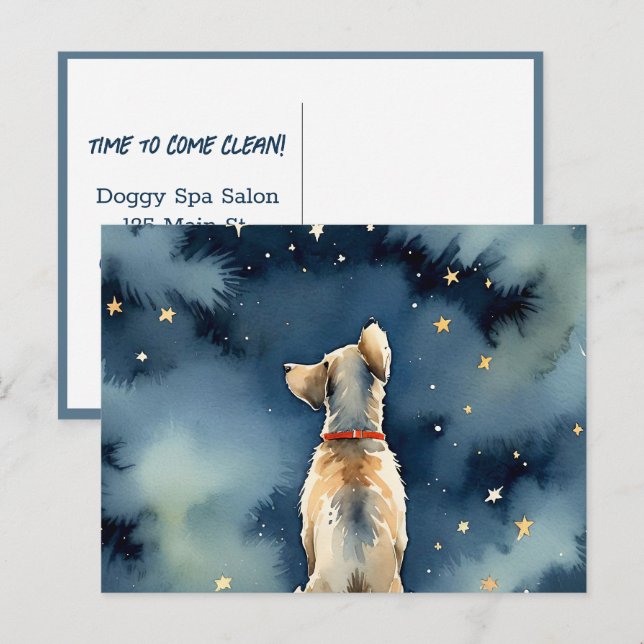 Carte Postale Aquarelle Chien Pour Spa Grossissant (Devant / Derrière)