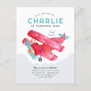 Carte Postale Aquarelle Ciel Mignonne Nuage Aéronef Rouge Annive