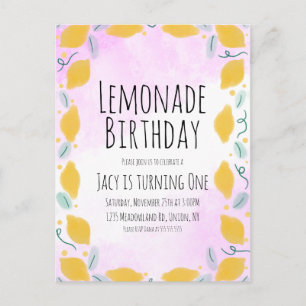 Carte Postale Aquarelle Citron Anniversaire Rose Jaune Bordure A