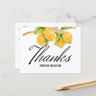 Carte Postale Aquarelle Citron et fleurs Merci d'anniversaire