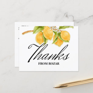 Carte Postale Aquarelle Citron et Fleurs Merci pour votre annive