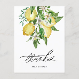 Carte Postale Aquarelle Citrons et fleurs Merci
