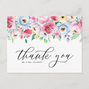 Carte Postale Aquarelle claire Pastel Floral Garland Merci
