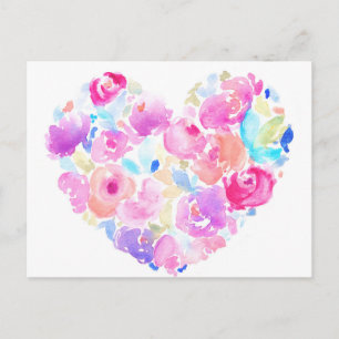 Carte Postale Aquarelle Coeur. Coeur de fleurs