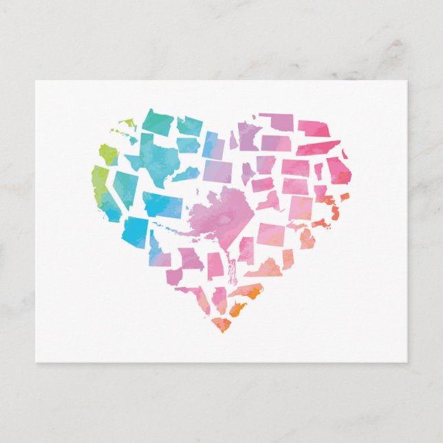 Carte Postale Aquarelle Coeur des États-Unis (Devant)