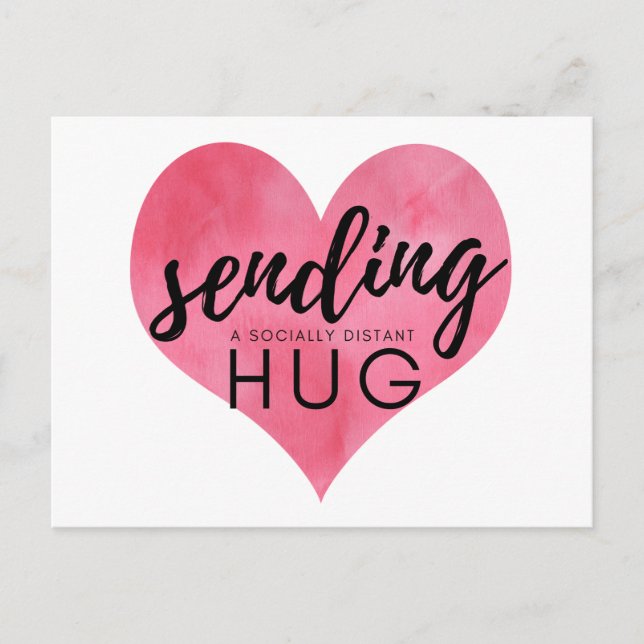 Carte Postale Aquarelle Coeur rose Coeur Distancing Social Hug (Devant)