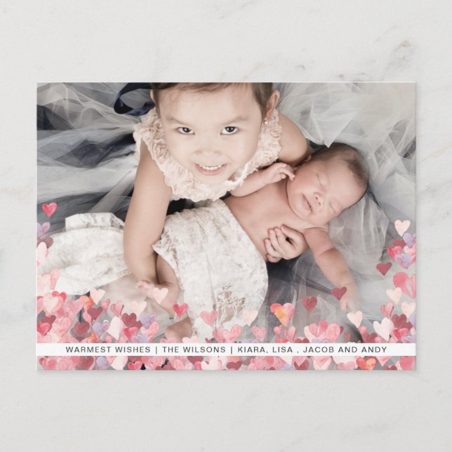 Carte Postale Aquarelle Coeurs Aimer mignon Photo Valentines Day (Devant)