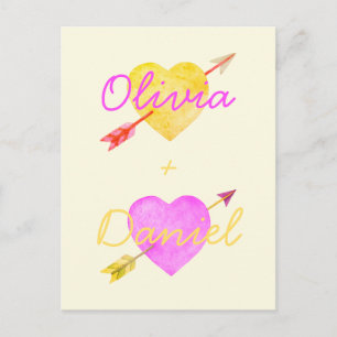 Carte Postale Aquarelle Coeurs Flèches Bright Valentine Love