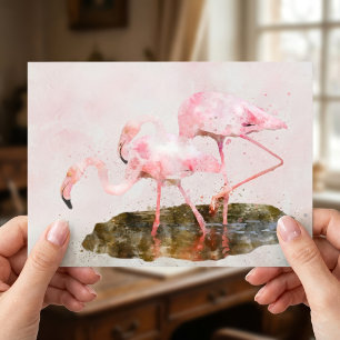 Carte Postale Aquarelle Compagnonnage des Flamants Roses