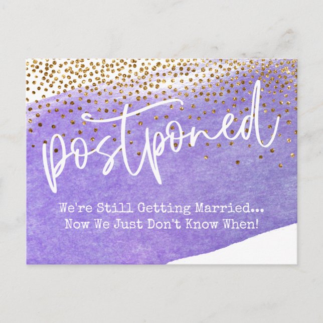 Carte Postale Aquarelle Confetti & Purple Mariage reporté (Devant)