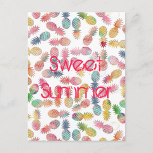 Carte Postale Aquarelle cool "été doux" ananas motif