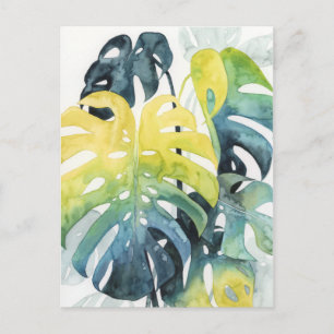 Carte Postale Aquarelle Coucher de soleil Palm Tree Feuilles