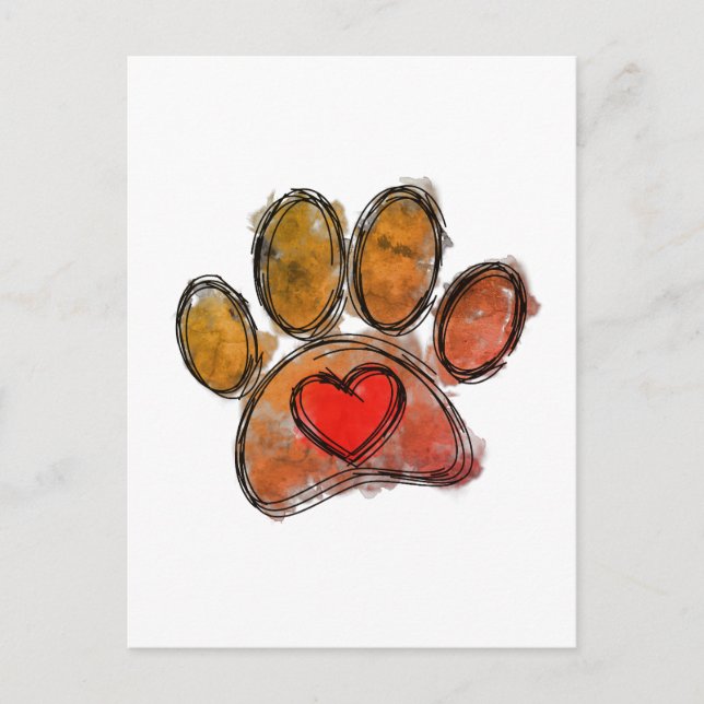 Carte Postale Aquarelle couleur Amoureux des chiens Dessin (Devant)