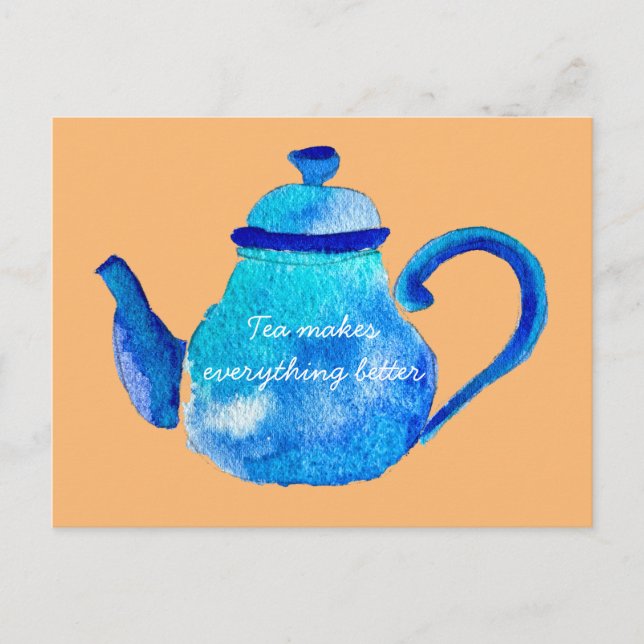 Carte Postale Aquarelle couleur bleu teapot (Devant)