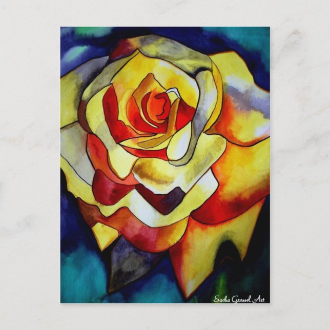 Carte Postale Aquarelle couleur jaune fleur d'art original (Devant)