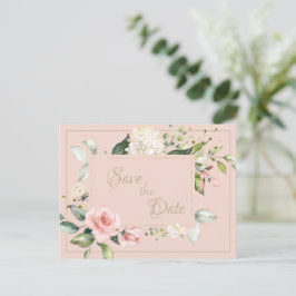Carte Postale Aquarelle couleur or rose pâle Mariage Floral
