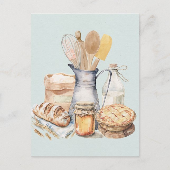 Carte Postale Aquarelle Cuisine Ustensile Articles de boulangeri (Devant)