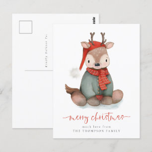 Carte Postale Aquarelle Cute Reindeer Joyeux Noël