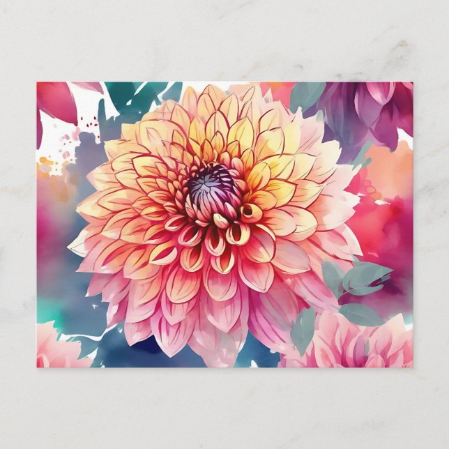 Carte Postale Aquarelle Dahlia été (Devant)
