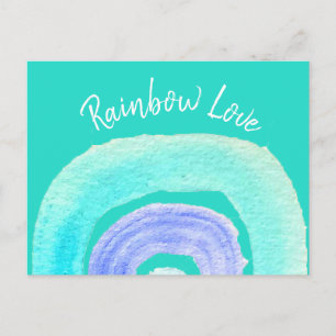 Carte Postale Aquarelle d'amour bleu arc-en-ciel