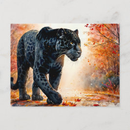 Carte Postale Aquarelle d'automne Jaguar noir