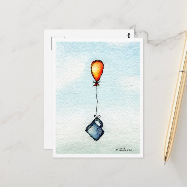 Carte postale Aquarelle de café volant (Devant/Arrière en situation)