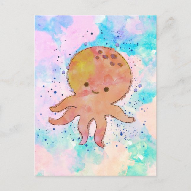 Carte Postale Aquarelle de caricature de poulpe mignonne (Devant)