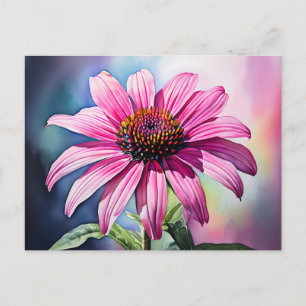 Carte Postale Aquarelle de confleur rose vibre