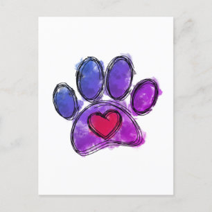 Carte Postale Aquarelle de dessin Amoureux des chiens bleu et vi