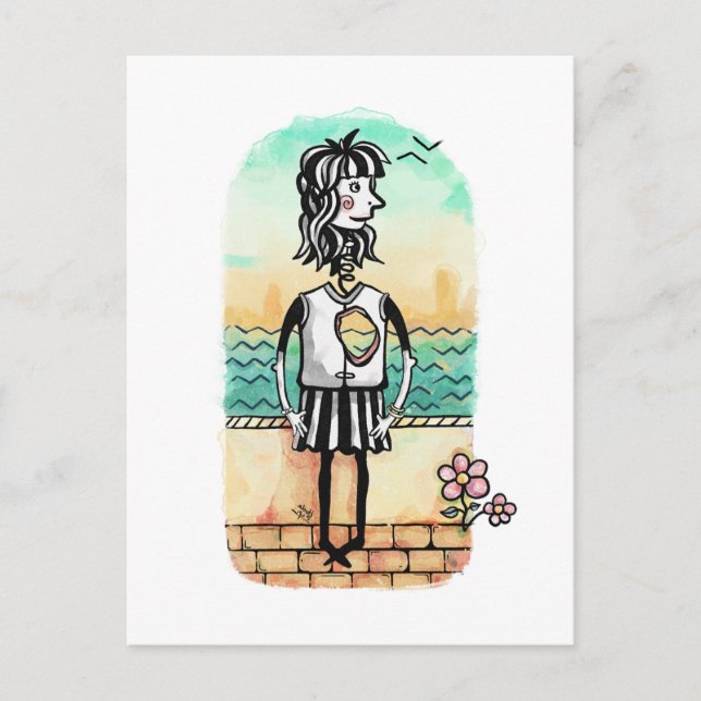 Carte Postale Aquarelle de fille brisée du coeur (Devant)