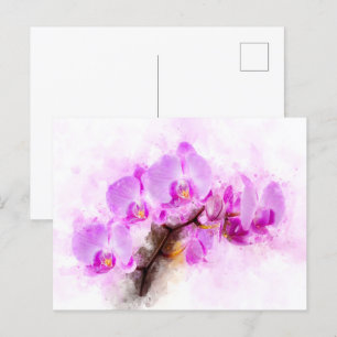 Carte Postale Aquarelle de fleur d'orchidée - rose wb 03