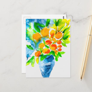 Carte Postale Aquarelle de fruits d'art kumquat orange