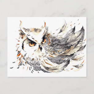 Carte Postale Aquarelle de hibou