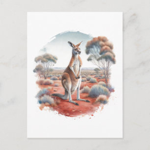 Carte postale aquarelle de kangourou dans l'arrièr