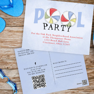 Carte Postale Aquarelle de la fête de la piscine d'été personnal