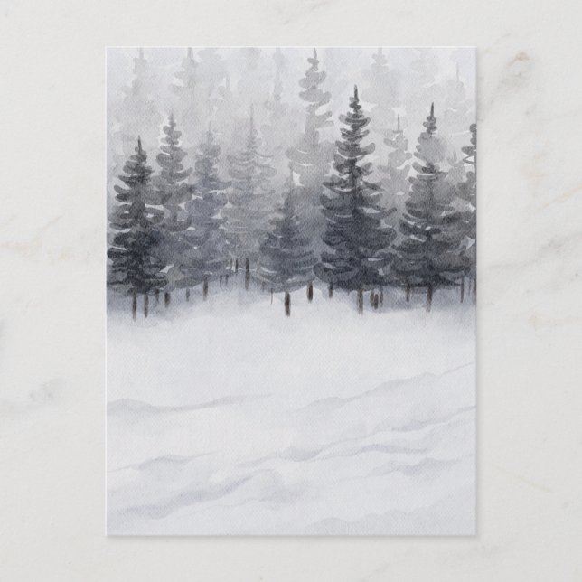 Carte Postale Aquarelle de la forêt de neige (Devant)