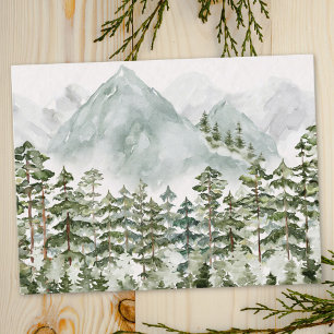 Carte Postale Aquarelle de la forêt de pins et des montagnes