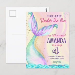 Carte Postale Aquarelle de la queue de sirène Anniversaire sous 