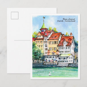 Carte Postale Aquarelle de la rivière Limmat Zurich